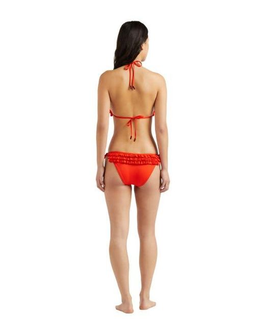 Vilebrequin Red Solid Side Tie Bikini Bottom With Ruffle