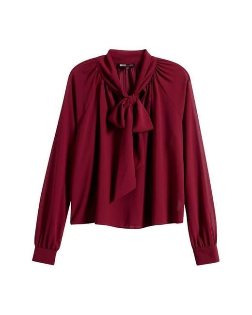 Wayf Red X Sara Walker Bow Georgette Blouse