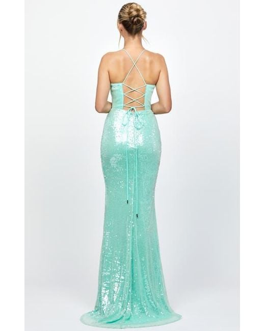 Bariano Indyana Sequin Strappy Back Maxi in Blue | Lyst