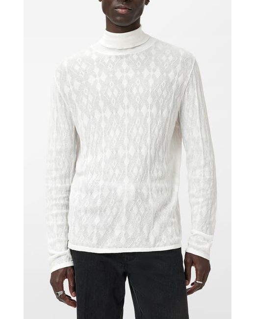 John Varvatos White Alistair Broken Argyle Turtleneck Sweater for men