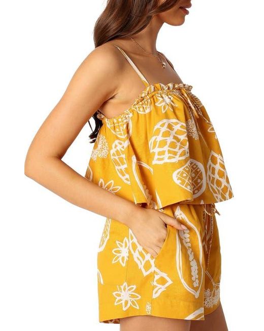 Petal & Pup Yellow Honey Mixed Print Cotton & Linen Drawstring Shorts