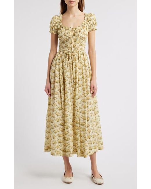 Doen Women's Yellow Ashlynn Floral Organic Cotton Voile Midi Dress