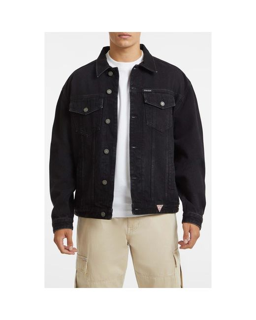 Guess Black Oversize Denim Trucker Jacket for men
