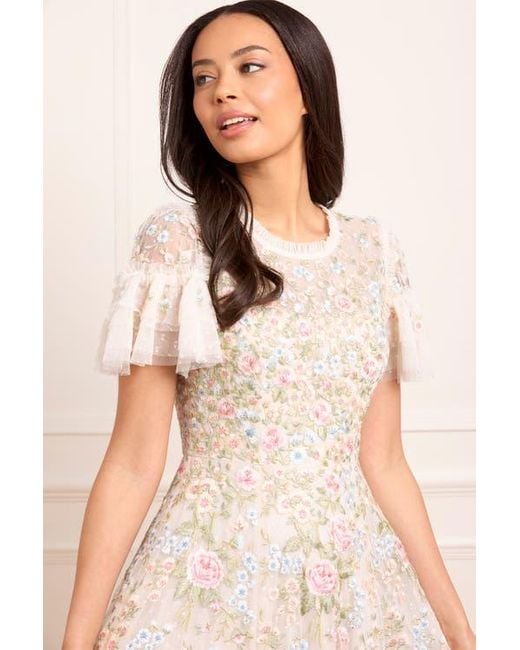 Needle & Thread Pink Antoinettes Floral Round Neck Midi Gown