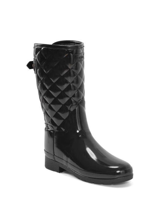 Hunter Black Refined High Gloss Quilted Short Waterproof Rain Boot