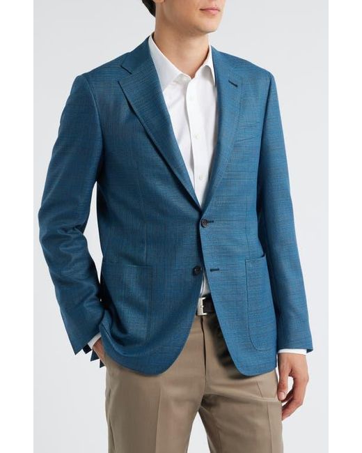 Canali Blue Kei Trim Fit Mélange Shadow Plaid Super 130S Wool Sport Coat for men