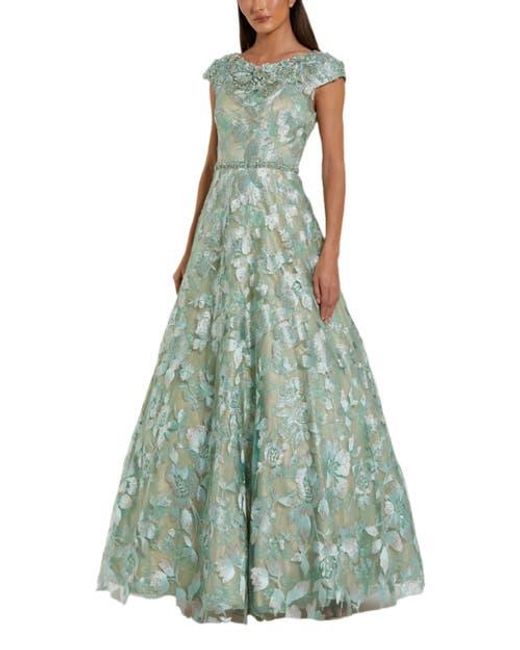 Mac Duggal Green Embellished Cap Sleeve High Neck Ballgown