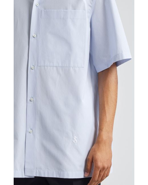 Jil Sander Blue Boxy Fit Stripe Short Sleeve Cotton Button-up Shirt for men