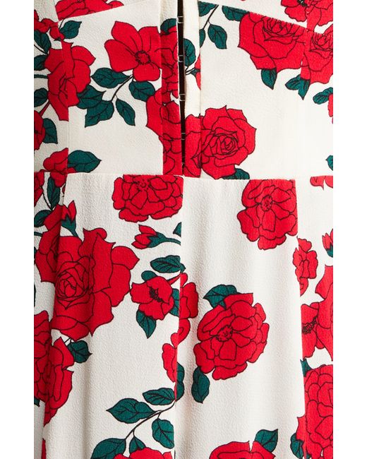 Wayf Red Leonie Floral Corset Midi Dress