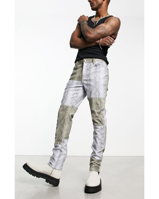 ASOS White Snakeskin Print Skinny Jeans for men