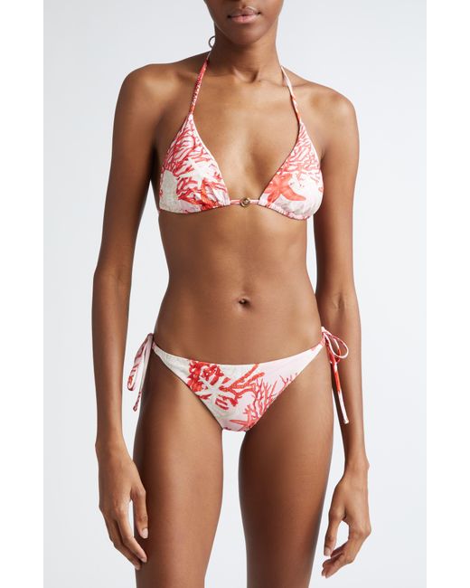 Versace Red Trésor De La Mer Triangle String Bikini Top