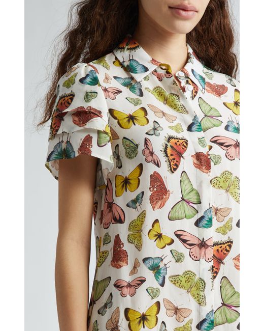 Alice + Olivia Multicolor Alice + Olivia Jem Butterfly Print Flutter Sleeve Shirtdress