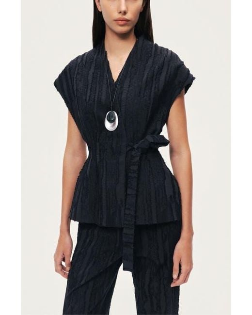 Nocturne Women's Black Textured Belted Vest