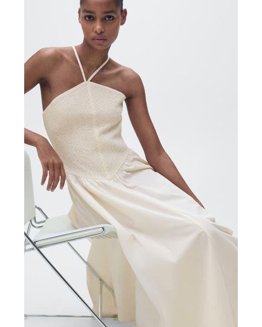Mango Natural Smocked Sleeveless Midi Dress