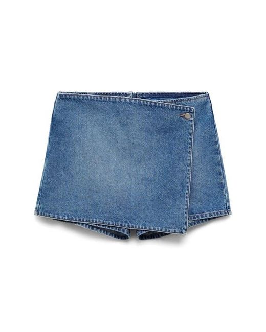 Mango Blue Faux Wrap Denim Skort