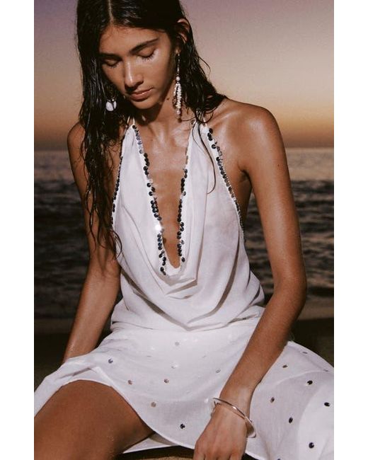 Mango White Sequin Drape Halter Top