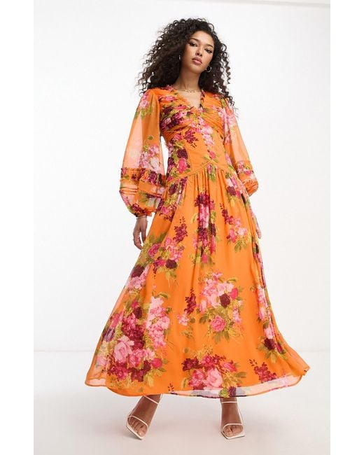 Full sleeve chiffon maxi dress discount