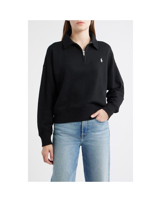 Polo Ralph Lauren Black Cotton Blend Fleece Quarter-Zip Sweatshirt