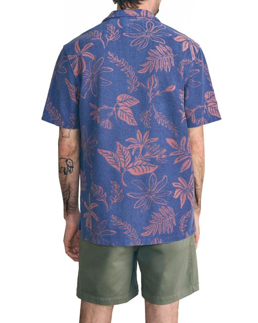 Faherty Brand Blue Cabana Floral Short Sleeve Terry Cloth Button-up Shirt for men