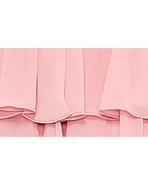 Mac Duggal Pink Tiered Ruffle Empire Waist Chiffon Gown
