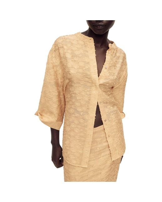 Mango Natural Textured Oversize Button-Up Shirt
