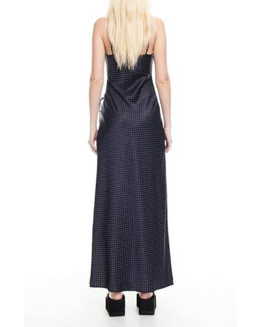 Lioness Blue About Polka Dot Cutotut Tie Detail Satin Slipdress