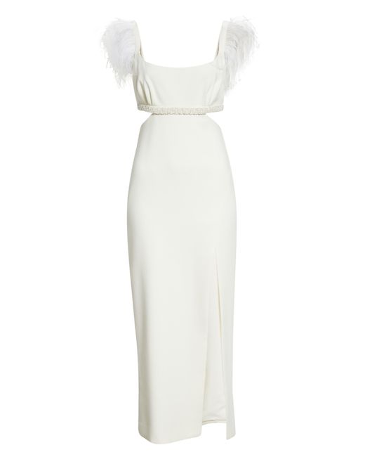 Likely White Taliah Feather Trim Gown