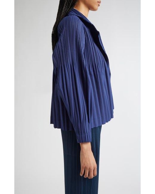 Pleats Please Issey Miyake Blue Smooth Pleated Coat