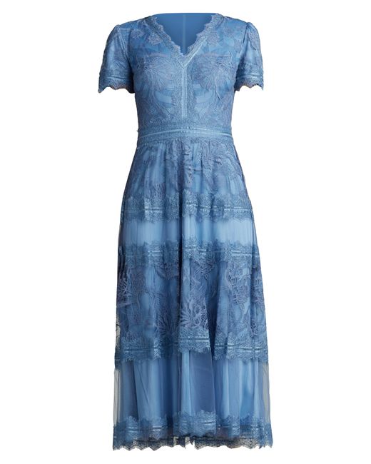 Tadashi Shoji Blue Lace & Mesh Midi Cocktail Dress