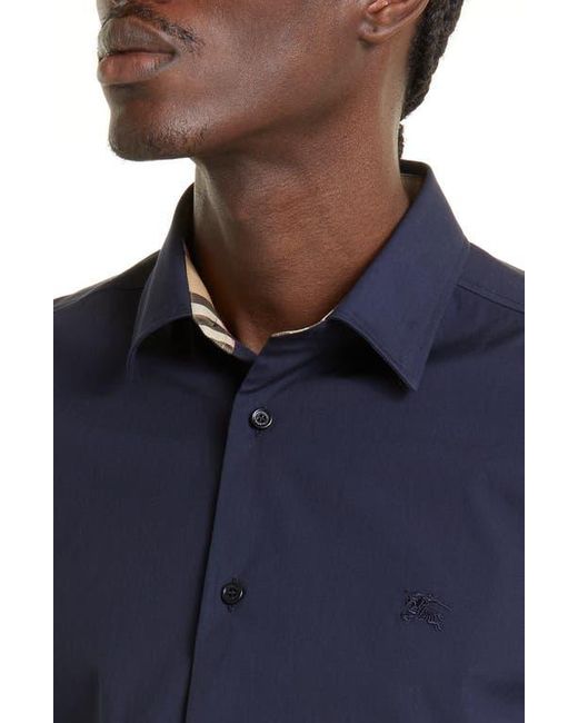 Burberry Blue Sherfield Equestrian Knight Stretch Cotton Button-Up Shirt for men