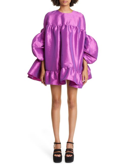 Kika Vargas Purple Gina Silk Blend Taffeta Babydoll Dress