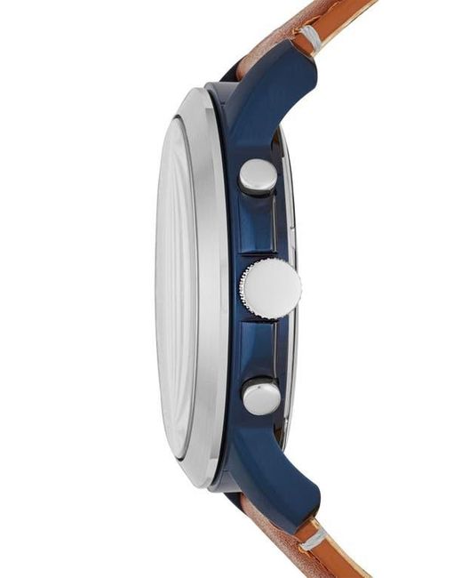 Fossil Blue 'Grant' Round Chronograph Leather Strap Watch, 44Mm