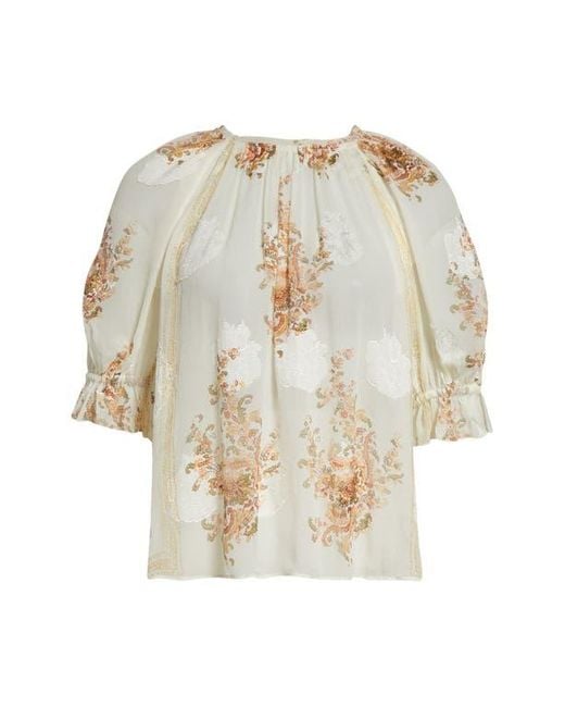 Ulla Johnson Blue Pippa Floral Silk Blend Top