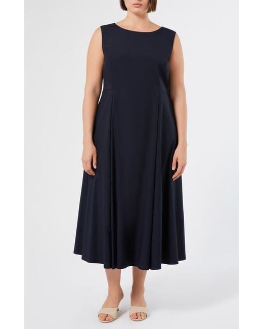 Marina Rinaldi Blue Zimino Sleeveless Stretch Cotton Midi Dress