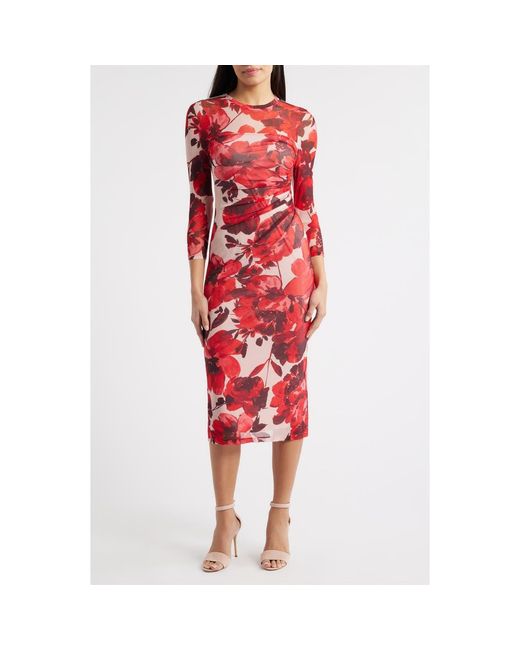 Anne Klein Side Ruched Long Sleeve Midi Dress in Red | Lyst Anne Klein Side Ruched Long Sleeve Midi Dress in Red | Lyst