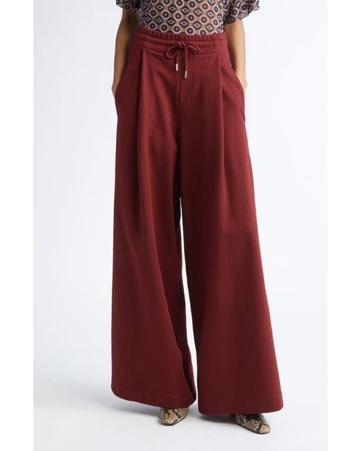 Dries Van Noten Women's Red Hadium Pleated Cotton Wide Leg Sweatpants