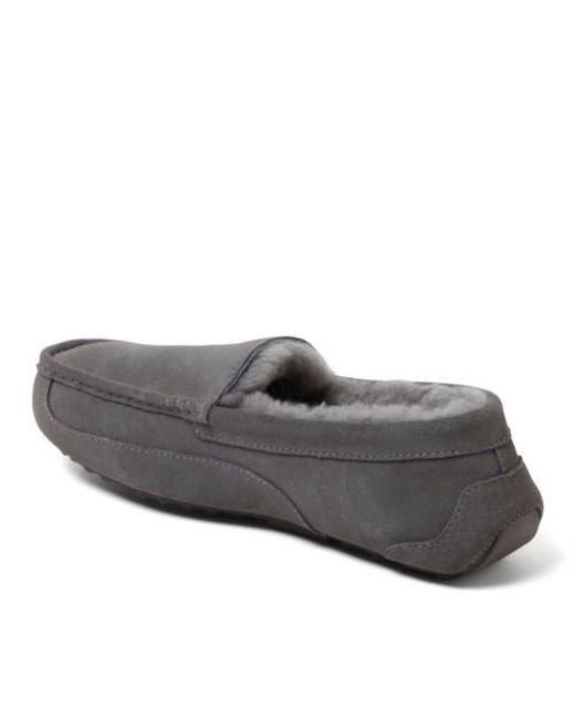 Dearfoams Gray Fireside Melbourne Genuine Shearling Moccasin Slipper for men
