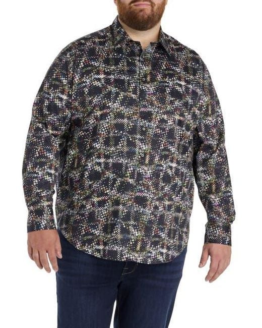 Robert Graham Black Big & Tall Grid Textured Sport Shirt for men