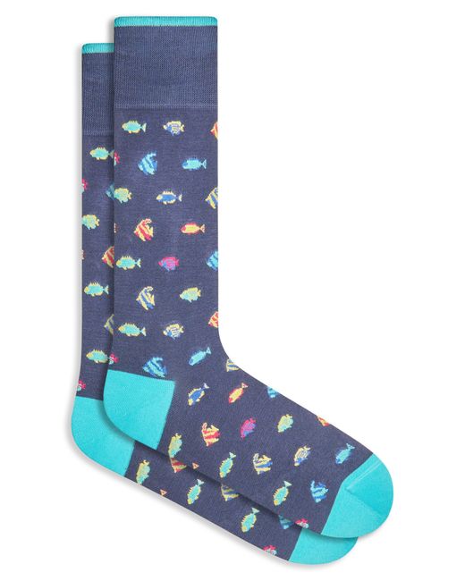 Bugatchi Blue Fish Dress Socks for men