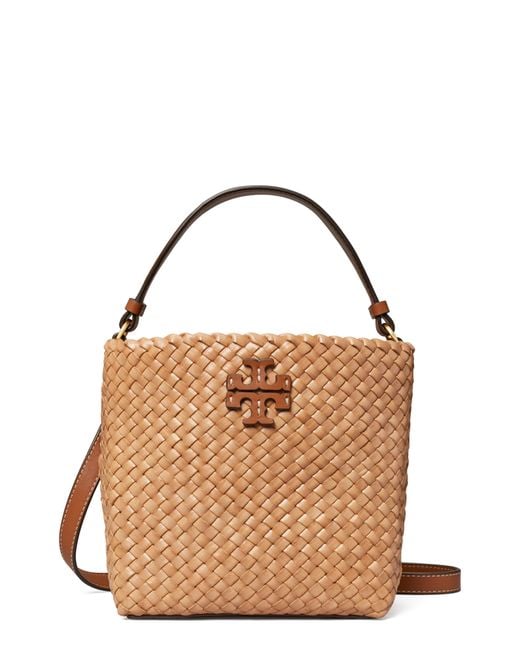 Tory Burch Brown Small Mcgraw Dragon Woven Leather Bucket Bag