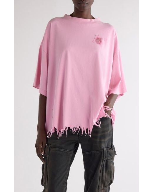 Balenciaga Pink Nail Polish Distressed Crop Logo Graphic T-Shirt