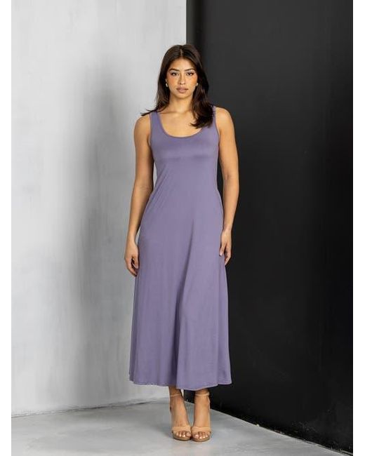 24seven Comfort Apparel Blue Scoop Neck Sleeveless Maxi Dress With Pockets