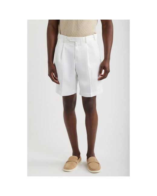 Berle White Microfiber Pleated Shorts for men