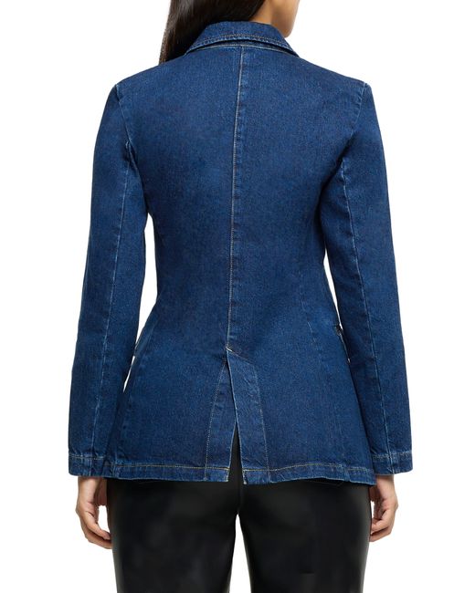 River Island Blue Fitted Double Breasted Blazer At Nordstrom