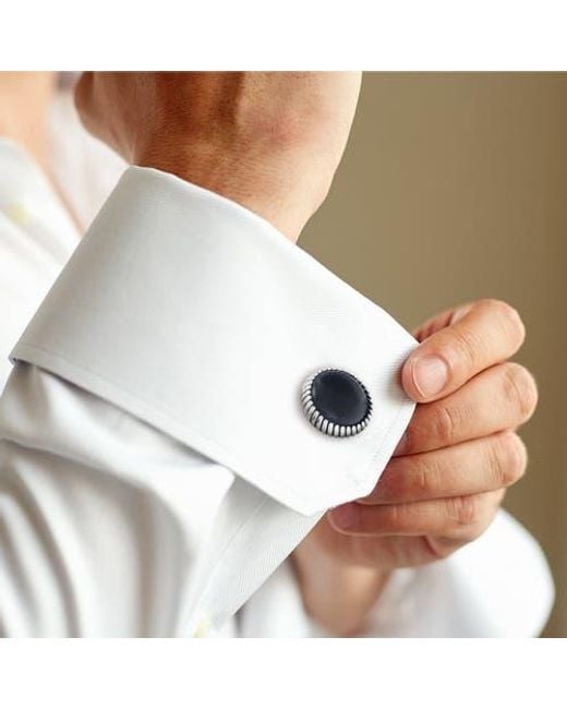 Link Up Blue Round Cufflinks With Texture Border for men
