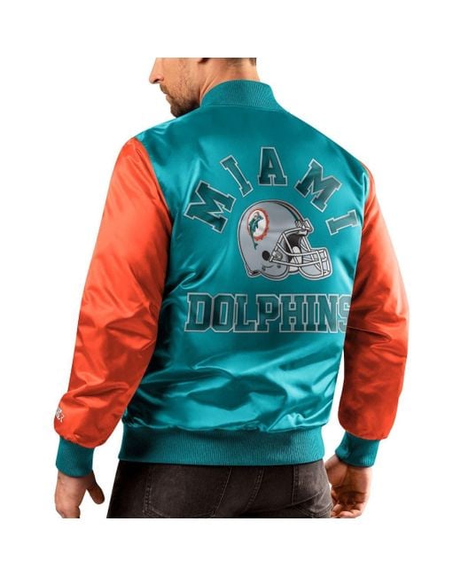 Men's Miami Dolphins Starter Aqua Midfield Satin Full-Snap Varsity Jacket