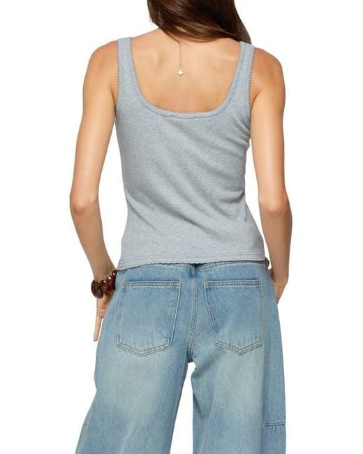 Edikted Blue Gwenne Pointelle Stitch Button-Up Tank
