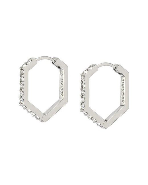 AllSaints White Hattie Crystal Hexagon Hoop Earrings