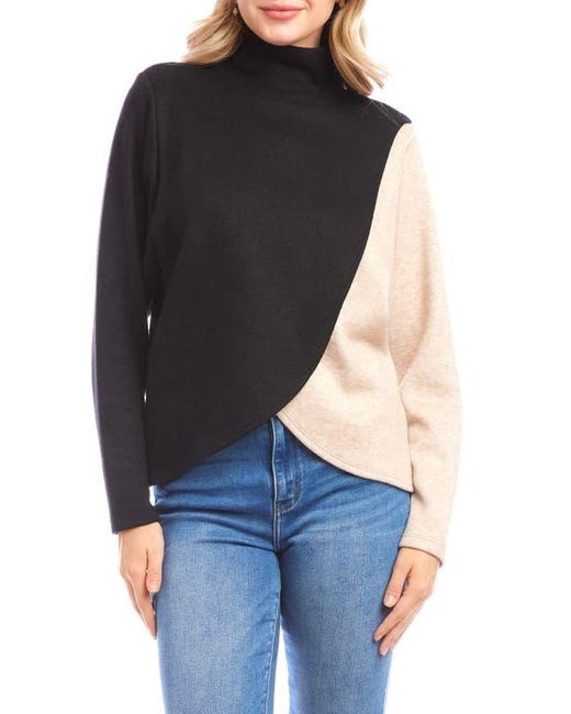 Karen Kane Black Colorblock Turtleneck Crossover Hem Knit Top