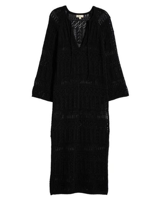 Elan Black Lace Knit Long Sleeve Cover-Up Midi Dress